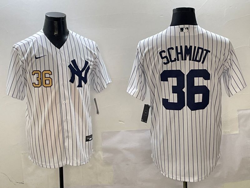 Men New York Yankees #36 Schmidt White Stripe Game 2025 Nike MLB Jersey style 5